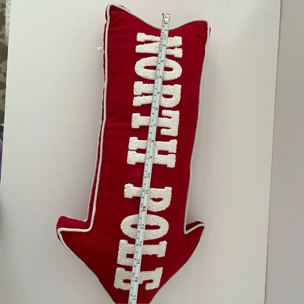 North Pole Arrow Decorative Pillow – Red & White Holiday Accent Christmas pillow